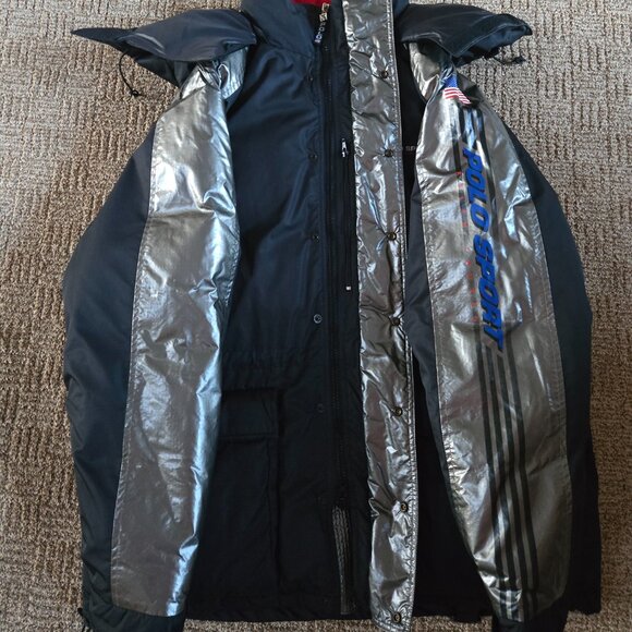 Polo Sport Men's Vintage Snowboard Jacket Black w/ Silver Striped Sleeves XL - Picture 3 of 11